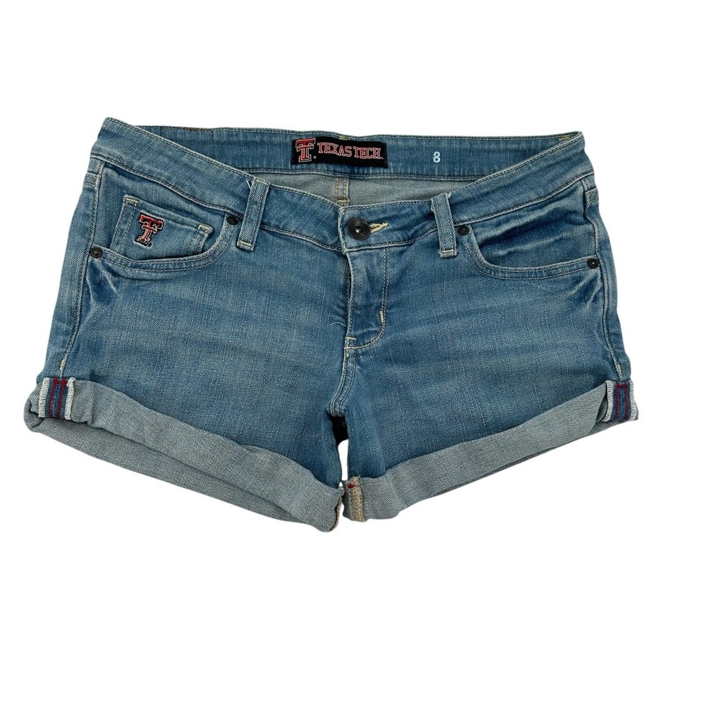 Texas Tech Red Raiders Denim Shorts Womens 8 Medium Wash Cuffed Jean NCAA Sports